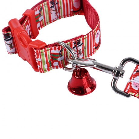 2PCS CHRISTMAS PATTERN PET NYLON LEADING LEASH DOG COLLAR WITH TINKLING BELL (RED)