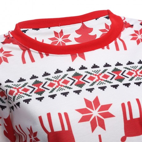 CHRISTMAS CASUAL ROUND COLLAR LONG SLEEVE DEER PRINT BLOUSE FOR LADIES (RED, SIZE S/M/L/XL