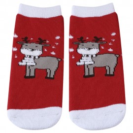 SOFT CHRISTMAS GIFT CHILD UNISEX CARTOON PRINT TERRY THICKENING TOWEL SOCKS (RED, SIZE AGE