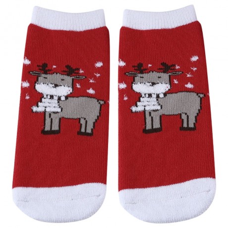 SOFT CHRISTMAS GIFT CHILD UNISEX CARTOON PRINT TERRY THICKENING TOWEL SOCKS (RED, SIZE AGE