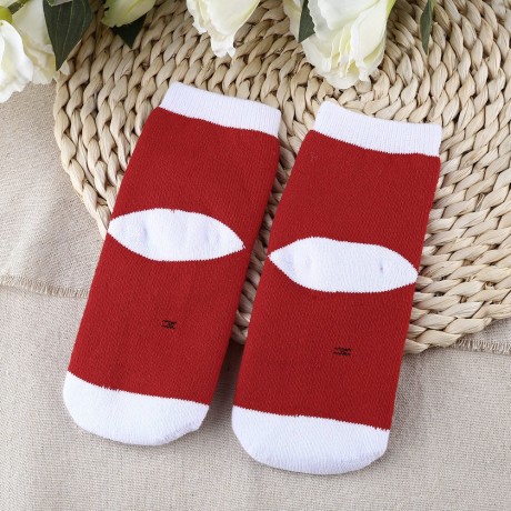 SOFT CHRISTMAS GIFT CHILD UNISEX CARTOON PRINT TERRY THICKENING TOWEL SOCKS (RED, SIZE AGE