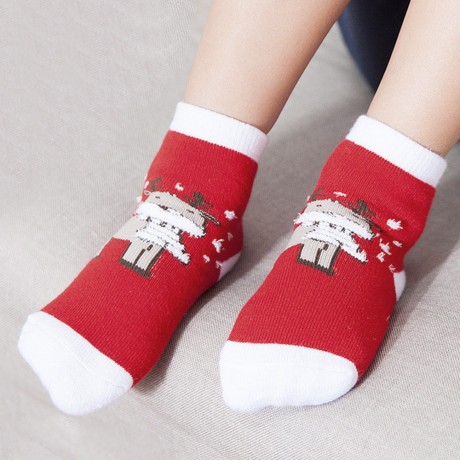 SOFT CHRISTMAS GIFT CHILD UNISEX CARTOON PRINT TERRY THICKENING TOWEL SOCKS (RED, SIZE AGE