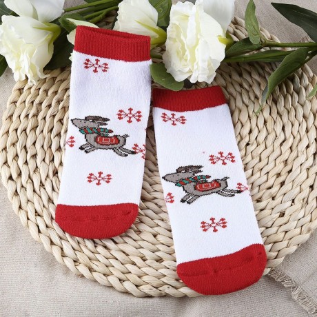 SOFT CHRISTMAS GIFT CHILD UNISEX CARTOON PRINT TERRY THICKENING TOWEL SOCKS (WHITE, SIZE A