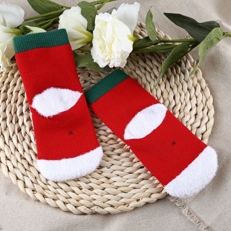 SOFT CHRISTMAS GIFT CHILD UNISEX CARTOON PRINT TERRY THICKENING TOWEL SOCKS (GREEN, SIZE A