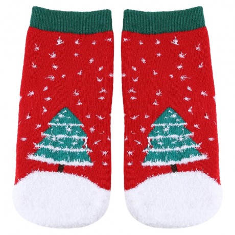 SOFT CHRISTMAS GIFT CHILD UNISEX CARTOON PRINT TERRY THICKENING TOWEL SOCKS (GREEN, SIZE A