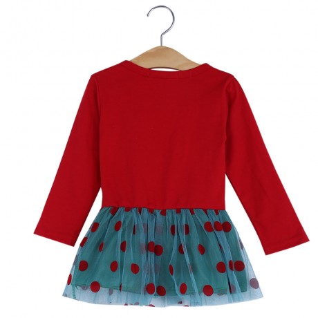 GIRL CHILD SWEET CHRISTMAS GIFT BOWKNOT RUFFLE LACE TREE ROUND COLLAR LONG SLEEVE SKIRT DR