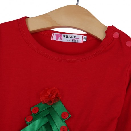 GIRL CHILD SWEET CHRISTMAS GIFT BOWKNOT RUFFLE LACE TREE ROUND COLLAR LONG SLEEVE SKIRT DR