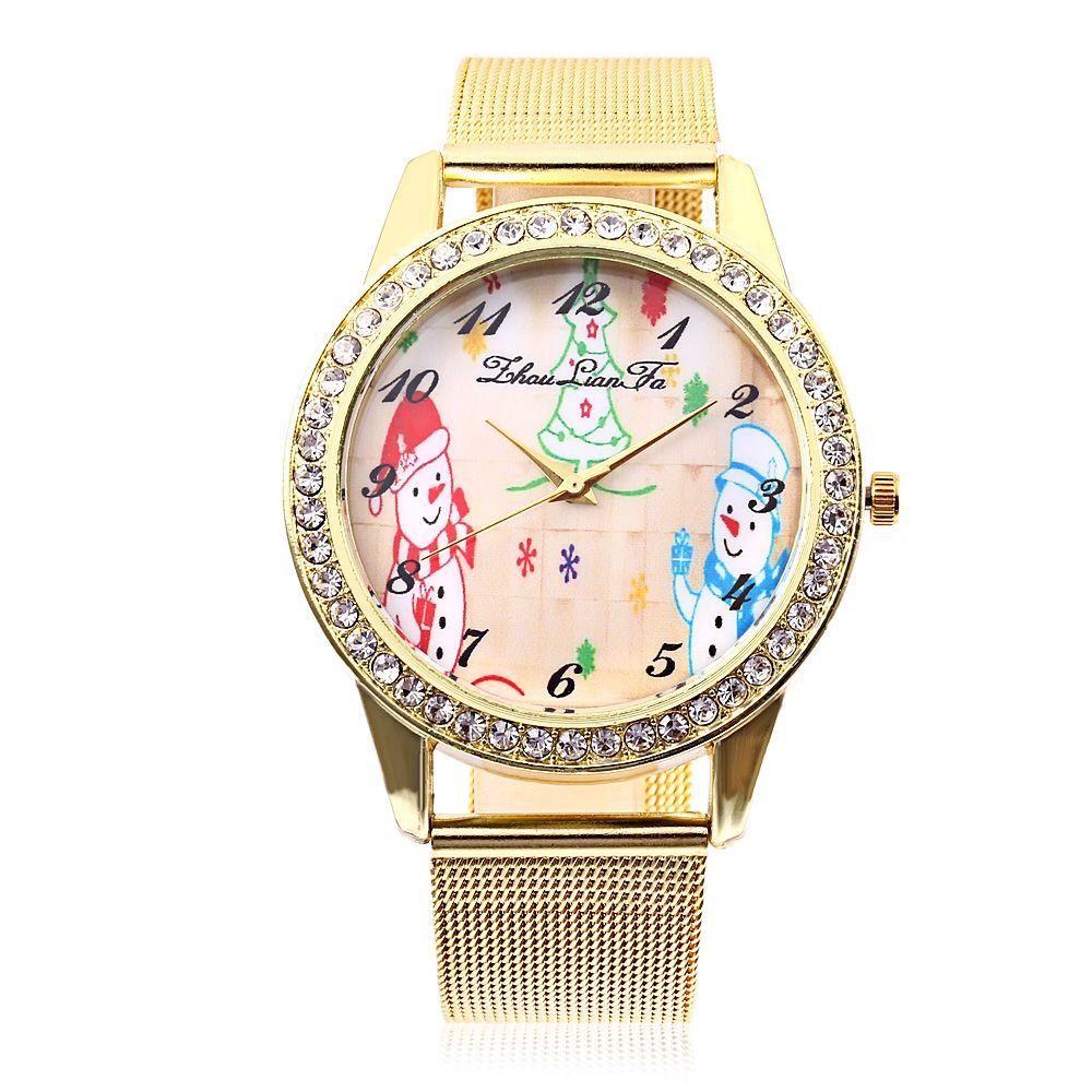 ZHOULIANFA UNISEX QUARTZ WATCH CHRISTMAS THEME PATTERN DIAL STAINLESS STEEL NET BAND WRIST