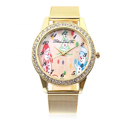 ZHOULIANFA UNISEX QUARTZ WATCH CHRISTMAS THEME PATTERN DIAL STAINLESS STEEL NET BAND WRIST