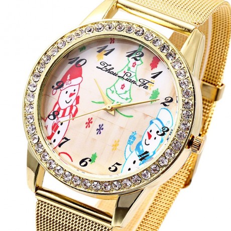 ZHOULIANFA UNISEX QUARTZ WATCH CHRISTMAS THEME PATTERN DIAL STAINLESS STEEL NET BAND WRIST