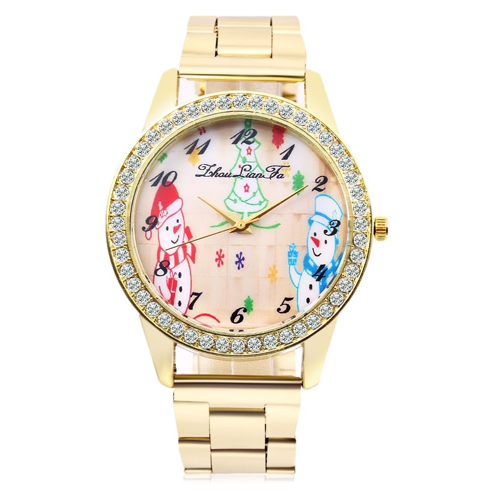 ZHOULIANFA UNISEX QUARTZ WATCH ARTIFICIAL DIAMOND CHRISTMAS THEME PATTERN DIAL WRISTWATCH 