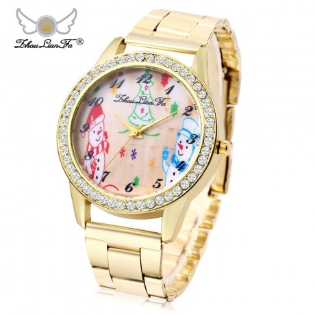 ZHOULIANFA UNISEX QUARTZ WATCH ARTIFICIAL DIAMOND CHRISTMAS THEME PATTERN DIAL WRISTWATCH 