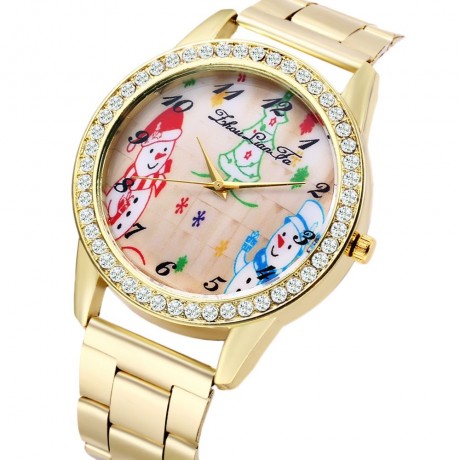 ZHOULIANFA UNISEX QUARTZ WATCH ARTIFICIAL DIAMOND CHRISTMAS THEME PATTERN DIAL WRISTWATCH 