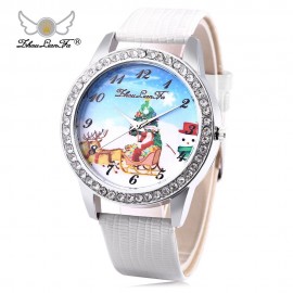 ZHOULIANFA FEMALE QUARTZ WATCH ARTIFICIAL DIAMOND CHRISTMAS SANTA PATTERN DIAL LEATHER BAN