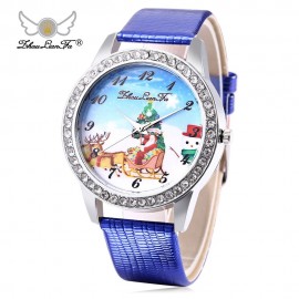 ZHOULIANFA FEMALE QUARTZ WATCH ARTIFICIAL DIAMOND CHRISTMAS SANTA PATTERN DIAL LEATHER BAN