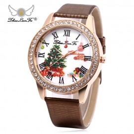 ZHOULIANFA FEMALE QUARTZ WATCH ARTIFICIAL DIAMOND CHRISTMAS TREE PATTERN DIAL LEATHER BAND