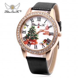 ZHOULIANFA FEMALE QUARTZ WATCH ARTIFICIAL DIAMOND CHRISTMAS TREE PATTERN DIAL LEATHER BAND