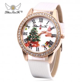 ZHOULIANFA FEMALE QUARTZ WATCH ARTIFICIAL DIAMOND CHRISTMAS TREE PATTERN DIAL LEATHER BAND