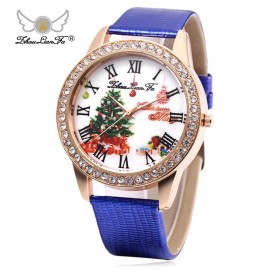 ZHOULIANFA FEMALE QUARTZ WATCH ARTIFICIAL DIAMOND CHRISTMAS TREE PATTERN DIAL LEATHER BAND