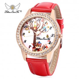 ZHOULIANFA FEMALE QUARTZ WATCH ARTIFICIAL DIAMOND CHRISTMAS THEME DIAL LEATHER BAND WRISTW