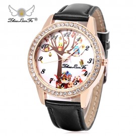 ZHOULIANFA FEMALE QUARTZ WATCH ARTIFICIAL DIAMOND CHRISTMAS THEME DIAL LEATHER BAND WRISTW