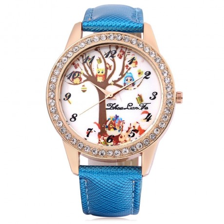 ZHOULIANFA FEMALE QUARTZ WATCH ARTIFICIAL DIAMOND CHRISTMAS THEME DIAL LEATHER BAND WRISTW