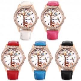 ZHOULIANFA FEMALE QUARTZ WATCH ARTIFICIAL DIAMOND CHRISTMAS THEME DIAL LEATHER BAND WRISTW