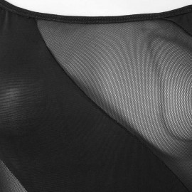 ALLURING SPAGHETTI STRAP SEE-THROUGH SPLICED SOLID COLOR WOMEN'S BABYDOLL (BLACK, ONE SIZE