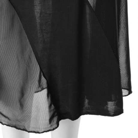 ALLURING SPAGHETTI STRAP SEE-THROUGH SPLICED SOLID COLOR WOMEN'S BABYDOLL (BLACK, ONE SIZE