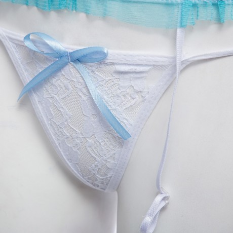 SUSPENDER PADDED LACE PATCHWORK BOWKNOT BACK SINGLE-BREASTED PERSPECTIVE BRA   ELASTIC LOW