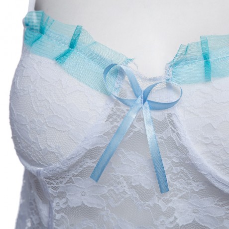 SUSPENDER PADDED LACE PATCHWORK BOWKNOT BACK SINGLE-BREASTED PERSPECTIVE BRA   ELASTIC LOW