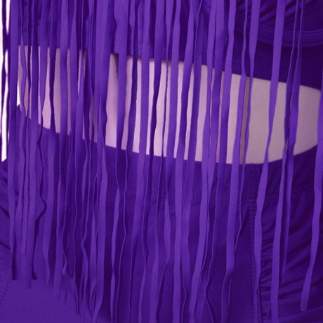SOLID COLOR HIGH-WAISTED FRINGE DESIGN PLUS SIZE WOMEN'S BIKINI SET (PURPLE, SIZE L/XL)