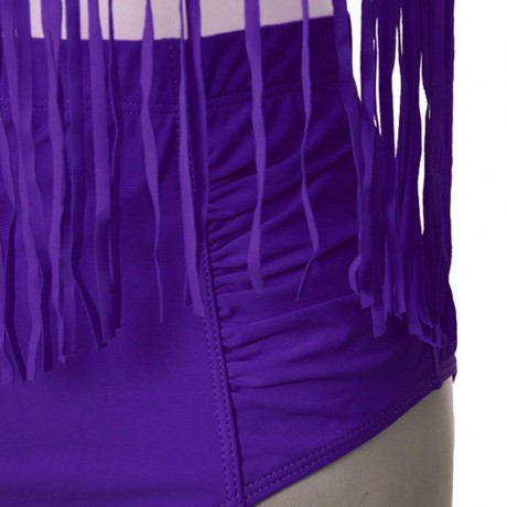 SOLID COLOR HIGH-WAISTED FRINGE DESIGN PLUS SIZE WOMEN'S BIKINI SET (PURPLE, SIZE L/XL)