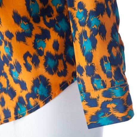 LEOPARD PRINT LONG SLEEVE COLOR BLOCK CASUAL WOMEN'S SHIRT
