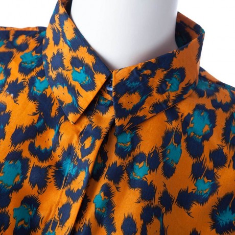 LEOPARD PRINT LONG SLEEVE COLOR BLOCK CASUAL WOMEN'S SHIRT