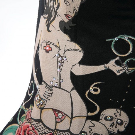 STRAPLESS FLORAL AND SKULL PRINT FIGURE PATTERN WOMEN'S CORSETS (BLACK, SIZE S)