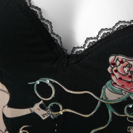 STRAPLESS FLORAL AND SKULL PRINT FIGURE PATTERN WOMEN'S CORSETS (BLACK, SIZE S)