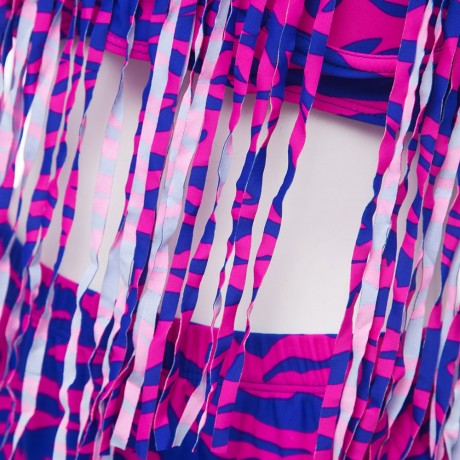 HALTER PLUS SIZE FRINGE DESIGN PRINTED HIGH-WAISTED WOMEN'S BIKINI SET (PURPLE, SIZE L/XL/