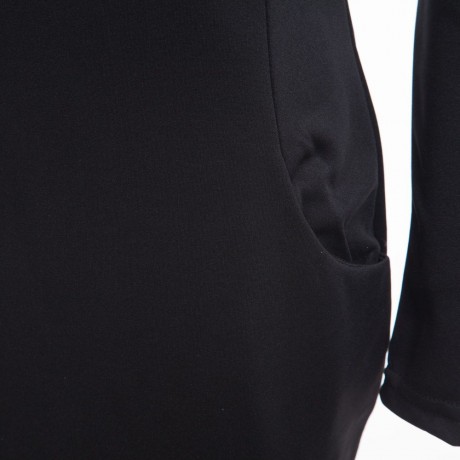ELEGANT CASUAL ROUND COLLAR LONG SLEEVE SOLID PLUS SIZE WOMEN DRESS (BLACK, SIZE S/M/L/XL)
