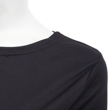 ELEGANT CASUAL ROUND COLLAR LONG SLEEVE SOLID PLUS SIZE WOMEN DRESS (BLACK, SIZE S/M/L/XL)