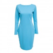 ELEGANT CASUAL ROUND COLLAR LONG SLEEVE SOLID PLUS SIZE WOMEN DRESS (LIGHT BLUE, SIZE S/M/
