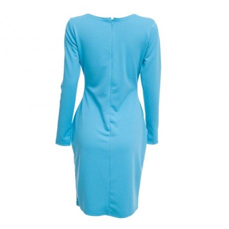 ELEGANT CASUAL ROUND COLLAR LONG SLEEVE SOLID PLUS SIZE WOMEN DRESS (LIGHT BLUE, SIZE S/M/