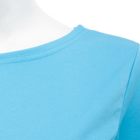 ELEGANT CASUAL ROUND COLLAR LONG SLEEVE SOLID PLUS SIZE WOMEN DRESS (LIGHT BLUE, SIZE S/M/