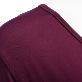 STYLISH PLUNGING NECKLINE 3/4 SLEEVE SOLID COLOR PLUS SIZE DRESS FOR WOMEN (PURPLE, SIZE L