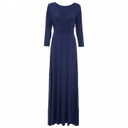 STYLISH PLUNGING NECKLINE 3/4 SLEEVE SOLID COLOR PLUS SIZE DRESS FOR WOMEN (PURPLISH BLUE,
