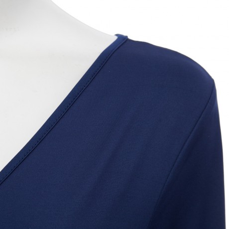 STYLISH PLUNGING NECKLINE 3/4 SLEEVE SOLID COLOR PLUS SIZE DRESS FOR WOMEN (PURPLISH BLUE,