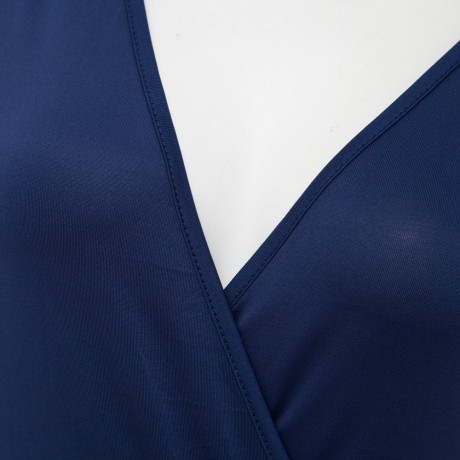 STYLISH PLUNGING NECKLINE 3/4 SLEEVE SOLID COLOR PLUS SIZE DRESS FOR WOMEN (PURPLISH BLUE,