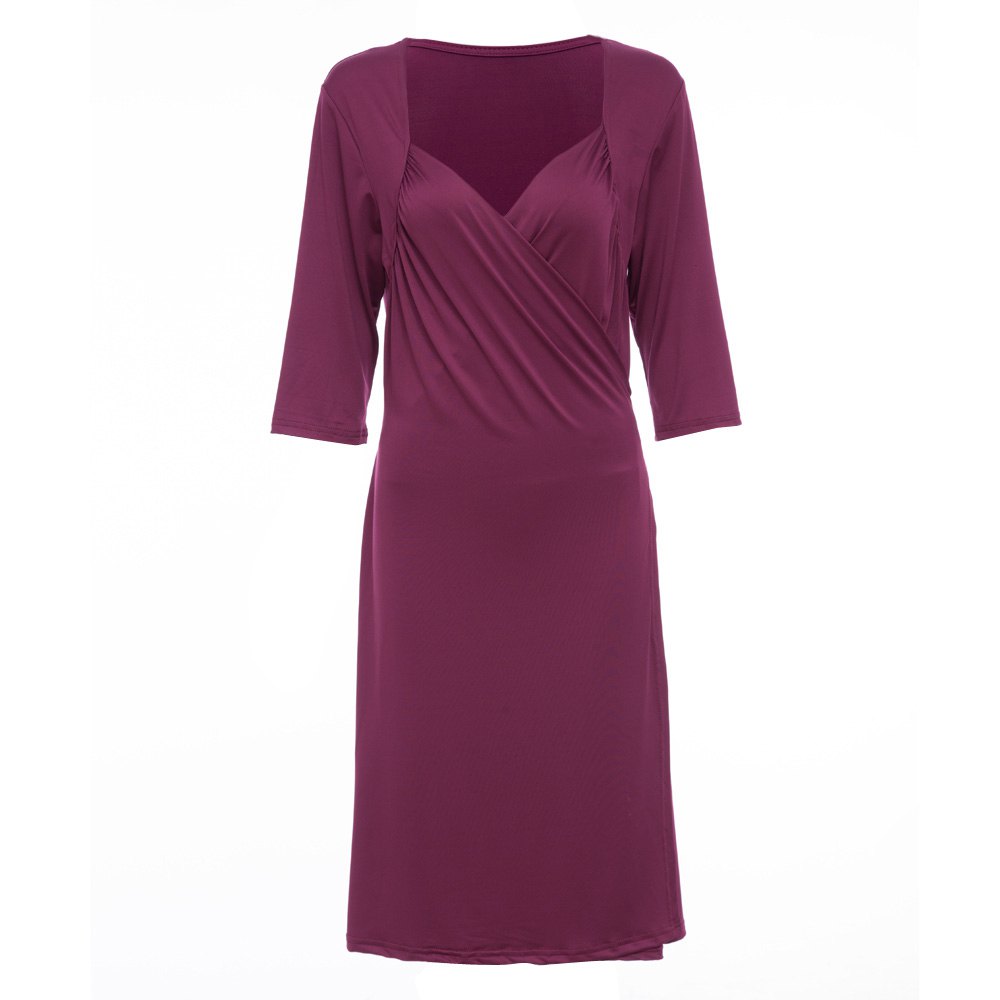 CASUAL V NECK SOLID COLOR 3/4 SLEEVE PLUS SIZE DRESS FOR WOMEN (PURPLE, SIZE L/XL/2XL/3XL) CASUAL V NECK SOLID COLOR 3/4 SLEEVE PLUS SIZE DRESS FOR WOMEN (PURPLE, SIZE L/XL/2XL/3XL)