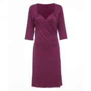 CASUAL V NECK SOLID COLOR 3/4 SLEEVE PLUS SIZE DRESS FOR WOMEN (PURPLE, SIZE L/XL/2XL/3XL)