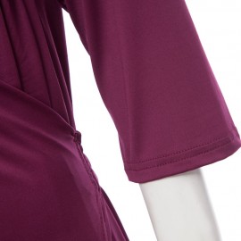 CASUAL V NECK SOLID COLOR 3/4 SLEEVE PLUS SIZE DRESS FOR WOMEN (PURPLE, SIZE L/XL/2XL/3XL)